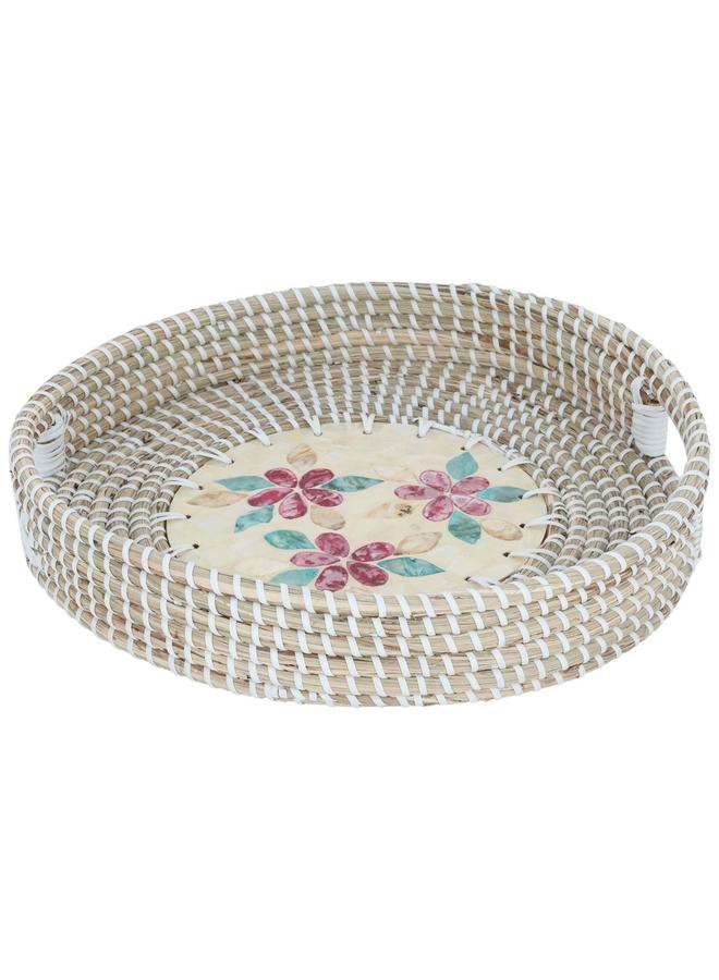 السيف  طبق تقديم من الخوص مقاس 36 × 36 × 8 سم، بيج وأبيض - Image 1