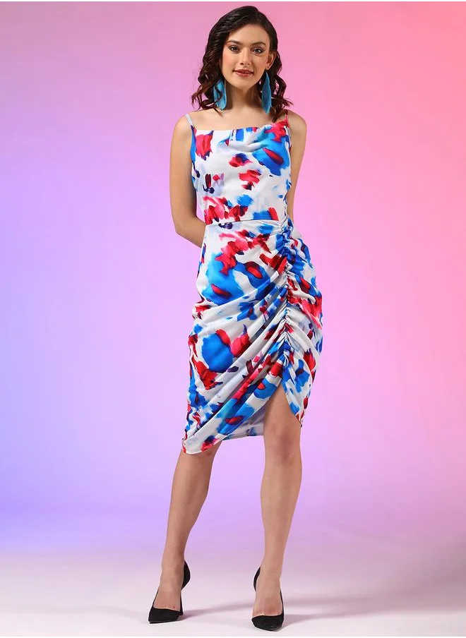 Kotty Abstract Printed Ruched Sheath Knee Length Dress