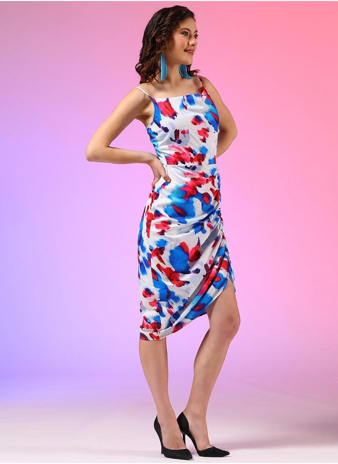 Kotty Abstract Printed Ruched Sheath Knee Length Dress by Styli  - Image 4