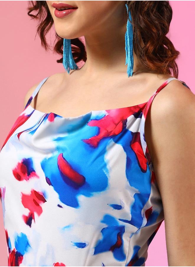 Kotty Abstract Printed Ruched Sheath Knee Length Dress by Styli  - Image 5