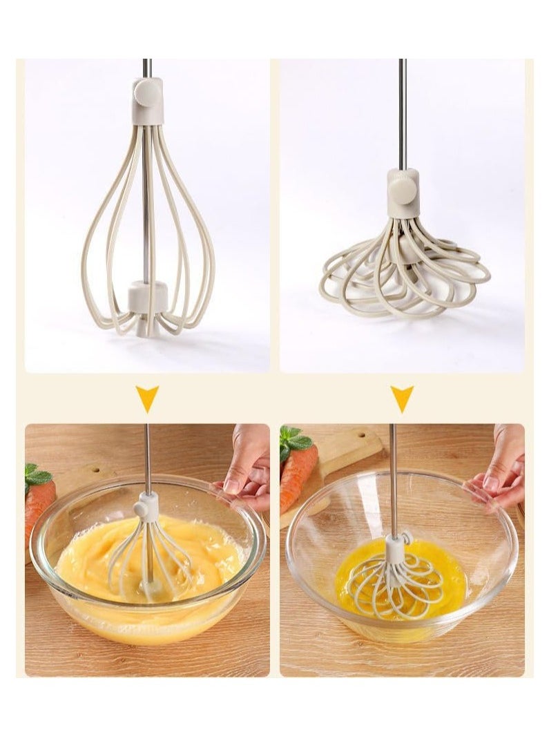 SYOSI - 2 Pcs Stainless Steel Semi Automatic Whisk, 2024 Upgrade Rotating Automatic Eggbeater for Cooking, Hand Push Mixer Stirrer Tool Manual Egg Shaker Easy Whisk Whipped Cream Dispenser - Image 1