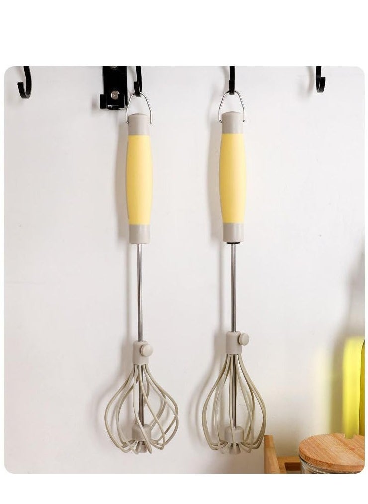 SYOSI - 2 Pcs Stainless Steel Semi Automatic Whisk, 2024 Upgrade Rotating Automatic Eggbeater for Cooking, Hand Push Mixer Stirrer Tool Manual Egg Shaker Easy Whisk Whipped Cream Dispenser - Image 1
