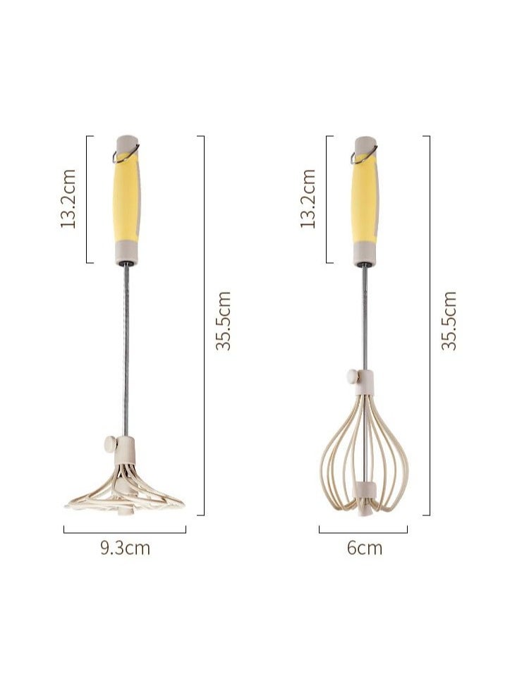 SYOSI - 2 Pcs Stainless Steel Semi Automatic Whisk, 2024 Upgrade Rotating Automatic Eggbeater for Cooking, Hand Push Mixer Stirrer Tool Manual Egg Shaker Easy Whisk Whipped Cream Dispenser - Image 1