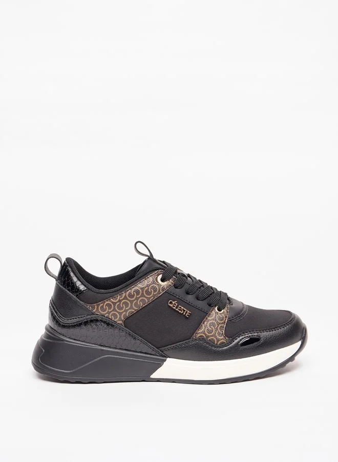 Celeste Women's Monogram Print Sneakers with Lace-Up Closure