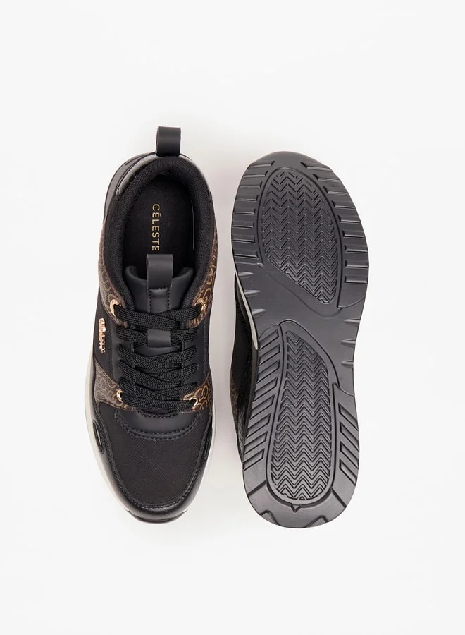 Celeste Women's Monogram Print Sneakers with Lace-Up Closure
