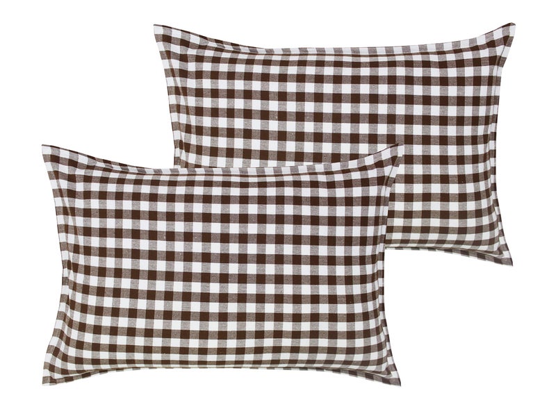 Airwill 100% Cotton Checkered Pattern Flap Pillow Covers (46x69cm)(Brown, Pack of 2 Pieces) - Image 5