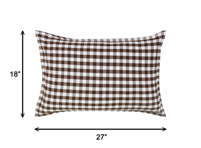 Airwill 100% Cotton Checkered Pattern Flap Pillow Covers (46x69cm)(Brown, Pack of 2 Pieces) - Image 2