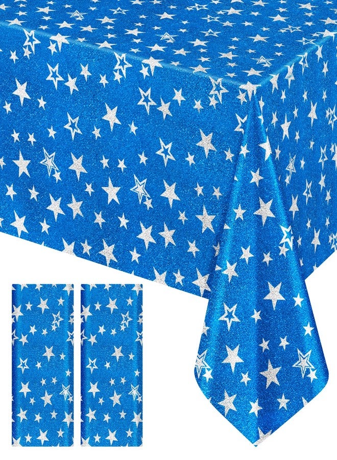 Just Shimmer 2 Pack Blue Star Glitter Plastic Tablecloth, 40x70" Disposable Table Cover with Sparkle and Star Print, Thick Waterproof Tablecloth for Birthday, Baby Shower, Wedding, Holiday Party Decorations - Image 1