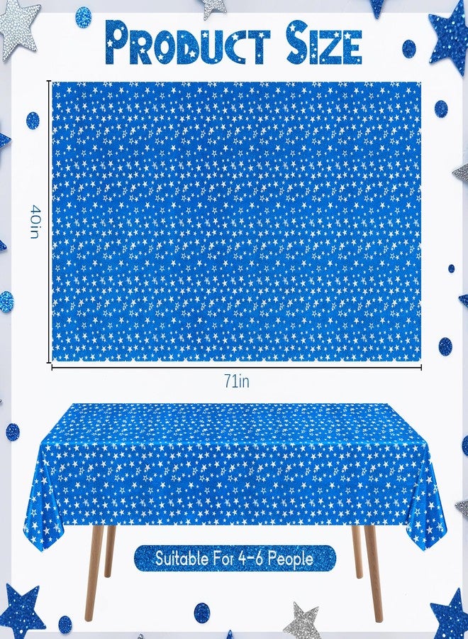 Just Shimmer 2 Pack Blue Star Glitter Plastic Tablecloth, 40x70" Disposable Table Cover with Sparkle and Star Print, Thick Waterproof Tablecloth for Birthday, Baby Shower, Wedding, Holiday Party Decorations - Image 2