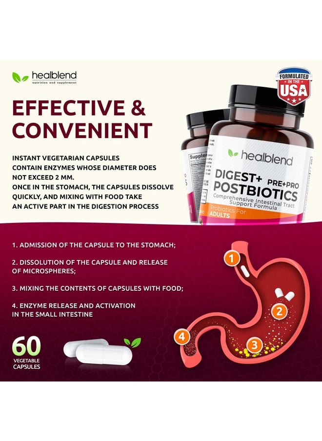 healblend Digest + Postbiotics Supplement for Women and Men, Multi Enzymes, Organic Prebiotic & Probiotic for Digestive Health with Bromeline, Papin and Lipase, Non-GMO, Gluten-Free, 60 Vegetarian Caps  - Image 3