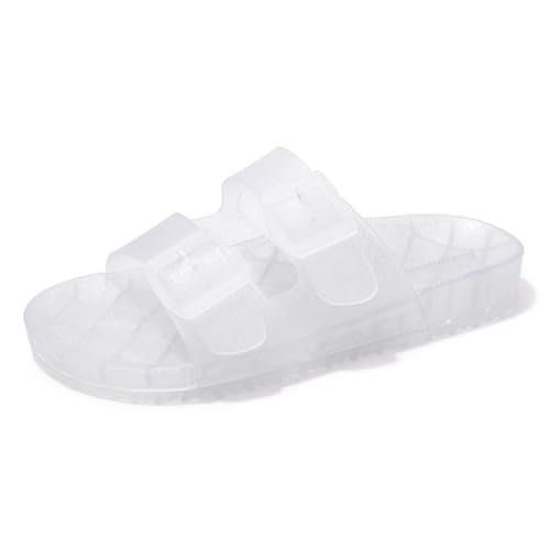 FUNKYMONKEY Women's Slides Sandals Dream Jelly Color Adjustable Double Buckle Adjustable Plastic Flat Sandals (6 M US, Glitter TRANSPARENT/MKLS) - Image 1