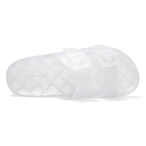 FUNKYMONKEY Women's Slides Sandals Dream Jelly Color Adjustable Double Buckle Adjustable Plastic Flat Sandals (6 M US, Glitter TRANSPARENT/MKLS) - Image 3