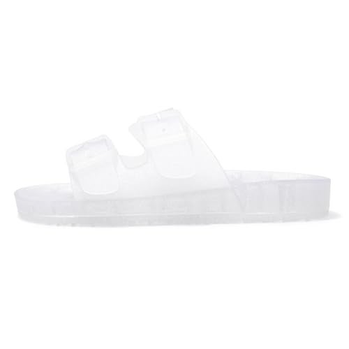 FUNKYMONKEY Women's Slides Sandals Dream Jelly Color Adjustable Double Buckle Adjustable Plastic Flat Sandals (6 M US, Glitter TRANSPARENT/MKLS) - Image 2