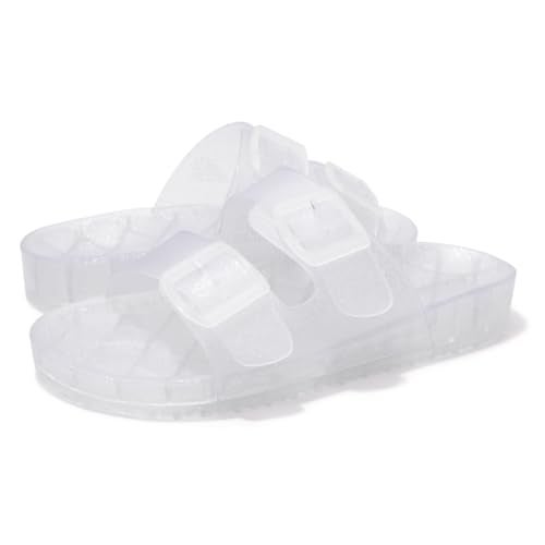 FUNKYMONKEY Women's Slides Sandals Dream Jelly Color Adjustable Double Buckle Adjustable Plastic Flat Sandals (6 M US, Glitter TRANSPARENT/MKLS) - Image 5