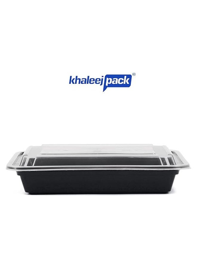 Khaleej Pack 28 oz-10 Pcs Black-Base clear Microwave container with lids - rectanglular  Disposable food storage container with lids - Image 2