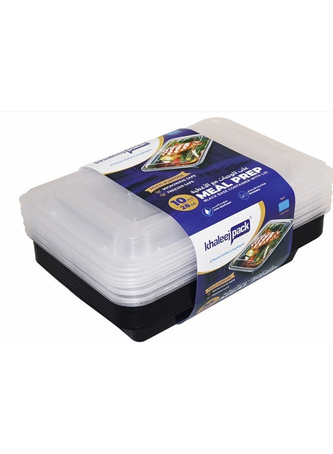 Khaleej Pack 28 oz-10 Pcs Black-Base clear Microwave container with lids - rectanglular  Disposable food storage container with lids - Image 1