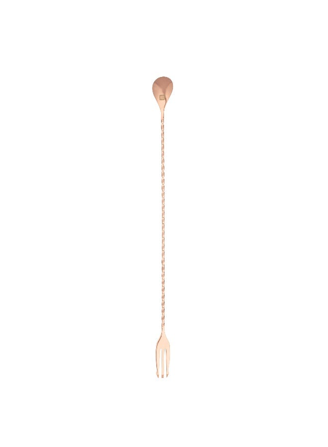 Restaurantware Bar Lux 16 Inch Bar Spoon, 1 Fork Tip Stirrer Spoon - Long, Commercial, Copper-Plated Stainless Steel Mixing Spoon, For Stirring And Mixing For Professionals - Image 1
