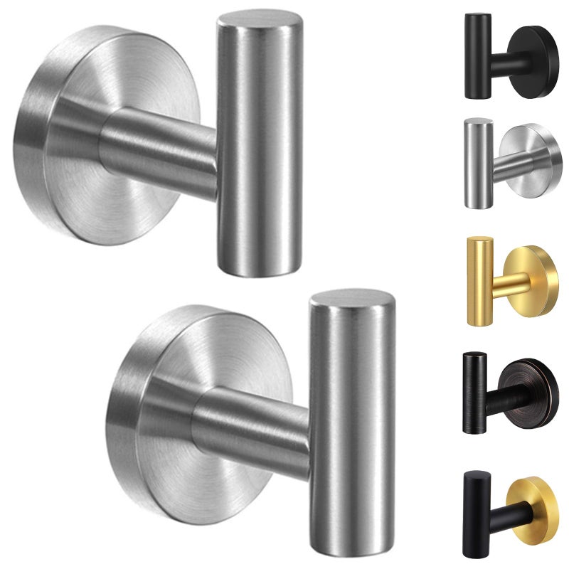Kruodop Towel Hooks for Bathroom,2 Packs Wall Mount Towel Holder, Matte Wall Robe Hook,Stainless Steel Heavy Duty Door Hanger Towel Hook for Kitchen, Bedroom,Hotel,Pool,Coats, Silver - Image 1