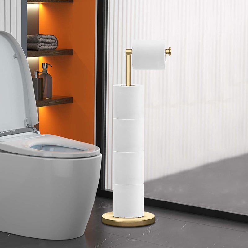 RRM Toilet Paper Holder Stand  Bathroom Free Standing Toilet Paper Holder with Reserve Storage 3-4 Toilet Paper Rolls  22-inch Stainless Steel Toilet Paper Holder Stand (Golden) - Image 4
