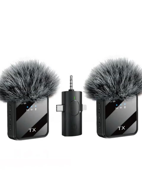 F11-2 Wireless Tie Mic with Two Microphones Compatible Android/iOS Plug-Play Mini Micro Wireless Noise Reduction for Live and Record Videos