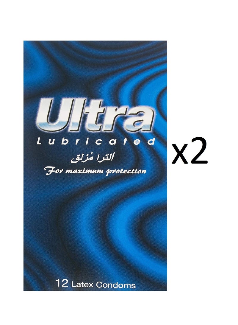 Ultra Blue Lubricated Condoms, 12 Pieces (2 packs)