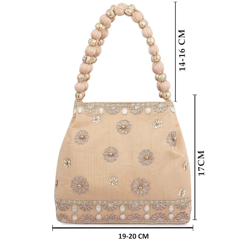 MASQ by Q-One Embroidered Silk Potli Bags - Handcrafted for Weddings, Festive Season & Special Occasions with Beads and Sequins - Made in India - Image 4