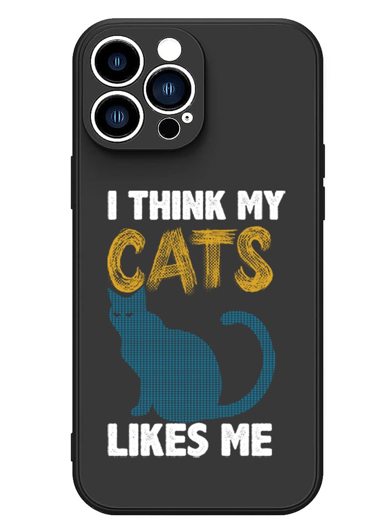 Theodor Protective Slim Fit Case Liquid Silicone Cover with Full Body Protection Anti-Scratch Shockproof Case For iPhone 12 Pro Max Black  - I think my cats like me copy - Image 1