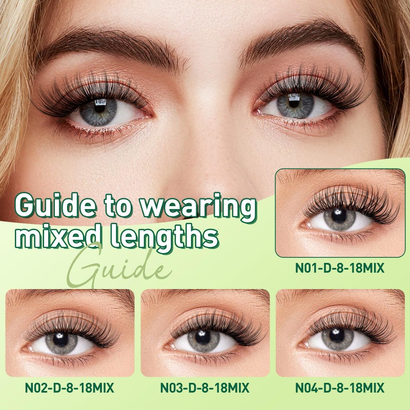 KEYYOU Natural Lash Clusters Wispy Eyelash Clusters 144 pcs Cluster Eyelash Extensions D Curl Individual Lashes 8-18MIX Mix Length Light and Natural Lashes Look with Thin Lash (N03-8-18MIX-D) - Image 3