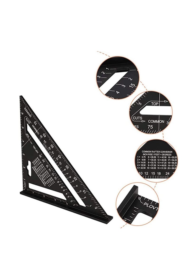 Triangle Ruler, Black Square Protractor, High Precision Aluminum Alloy Triangle Ruler, Layout Measuring Tool for Engineer Carpenter Home Builders, Artist 7 Inch Metric and Imperial - Image 4