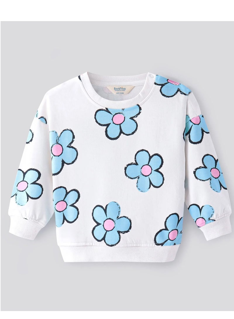 Bonfino Bonfino 100% Cotton French Terry Knit Full Sleeves Floral Printed Winter Wear T-Shirt & Lounge Pant Set - Ivory(9-12M)  - Image 2