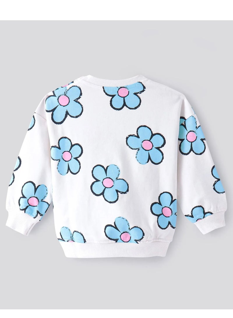Bonfino Bonfino 100% Cotton French Terry Knit Full Sleeves Floral Printed Winter Wear T-Shirt & Lounge Pant Set - Ivory(9-12M)  - Image 3