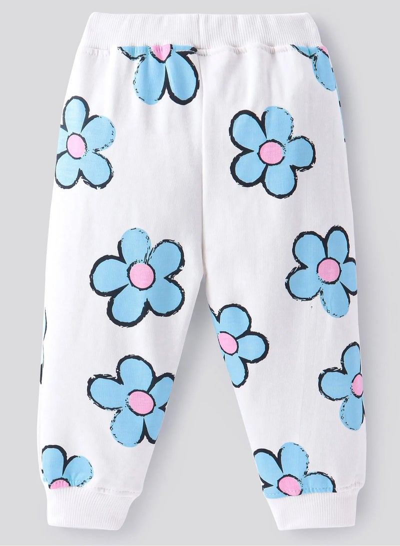 Bonfino Bonfino 100% Cotton French Terry Knit Full Sleeves Floral Printed Winter Wear T-Shirt & Lounge Pant Set - Ivory(9-12M)  - Image 5