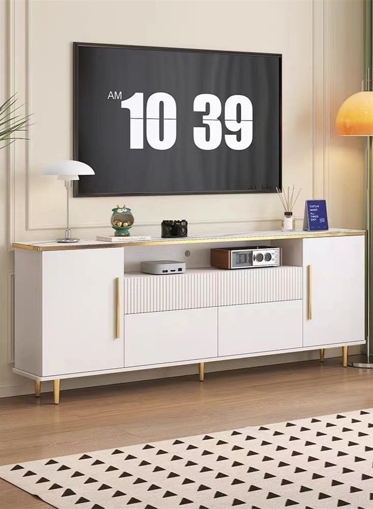 كوتيس خزانة تلفزيون، وحدة حائط بتصميم عصري، أثاث خشبي، حامل تلفزيون لغرفة المعيشة وغرفة النوم، رف تلفزيون 140×30×75 سم - Image 1