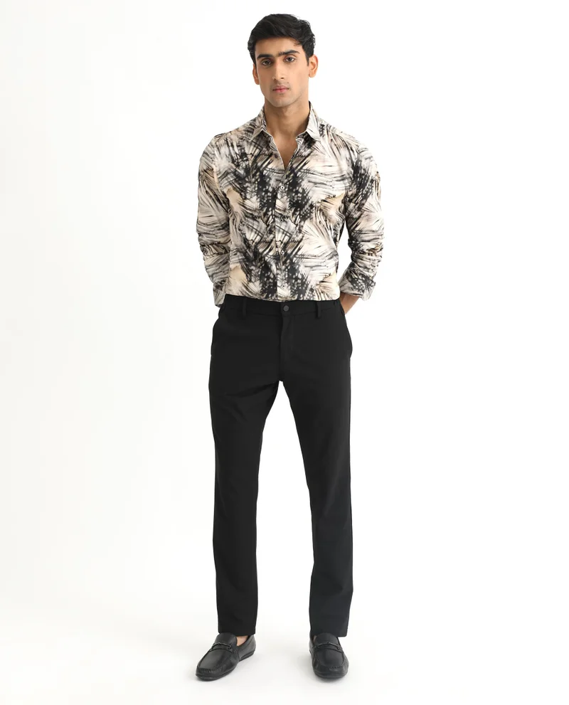 Rare Rabbit Rare Rabbit Men's Haussman Off White Cotton Fabric Tropical Print Full Sleeves Shirt