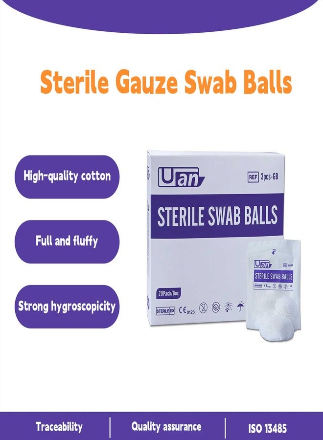 UAN 60 Balls Sterile Gauze Balls Gauze Sponge Cotton Balls Gauze Swab Sterile (M) (3balls/Pack) - Image 5