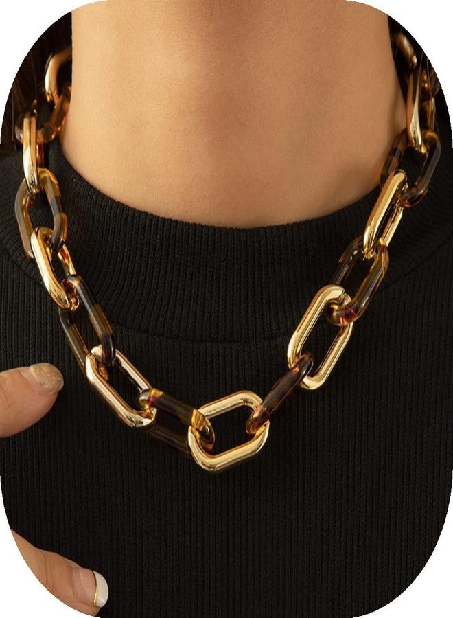 Asphire Punk Oval Link Chain Choker Necklace Chunky Acrylic Leopard Metal Connected Chain Necklace Vintage Statement Accessories for Women - Image 1