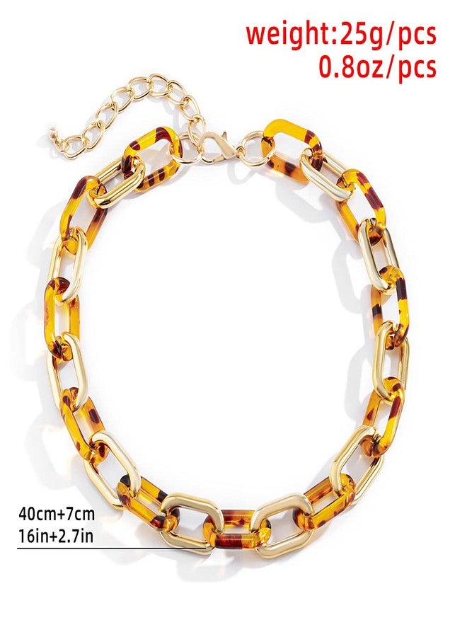 Asphire Punk Oval Link Chain Choker Necklace Chunky Acrylic Leopard Metal Connected Chain Necklace Vintage Statement Accessories for Women - Image 4