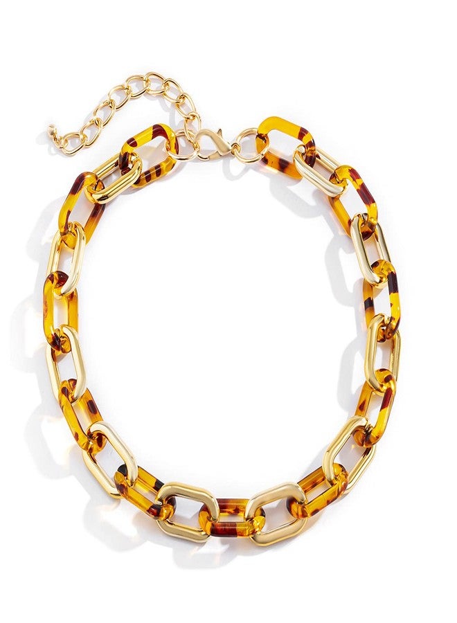 Asphire Punk Oval Link Chain Choker Necklace Chunky Acrylic Leopard Metal Connected Chain Necklace Vintage Statement Accessories for Women - Image 2