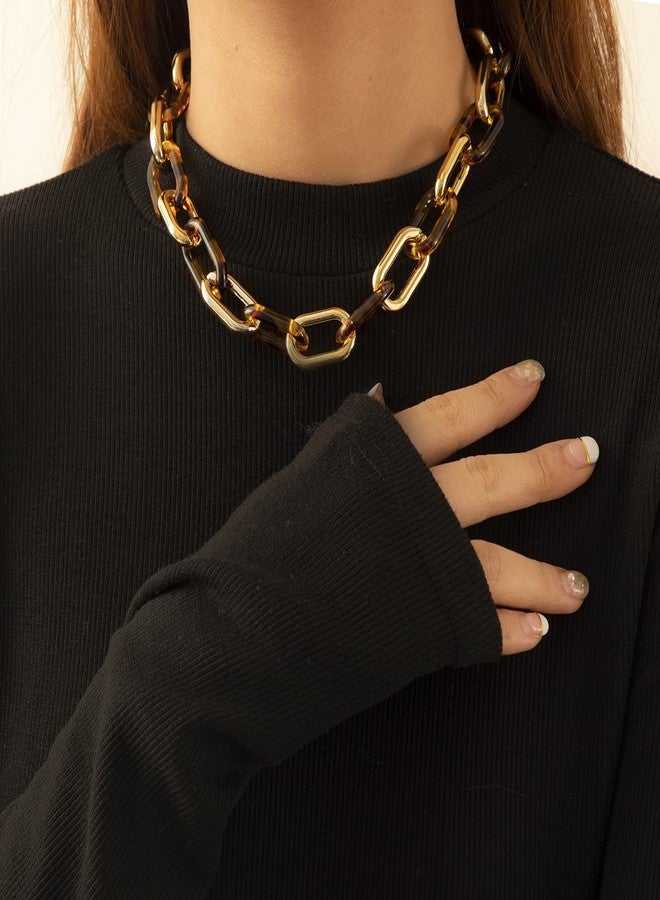 Asphire Punk Oval Link Chain Choker Necklace Chunky Acrylic Leopard Metal Connected Chain Necklace Vintage Statement Accessories for Women - Image 5