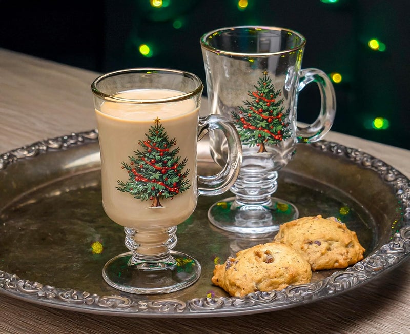 Red Co. . Set of 4 Clear Glass 8 Fl Oz Christmas Tree Drinking Tumblers with Gold Rim – Irish Coffee Mug - Image 2