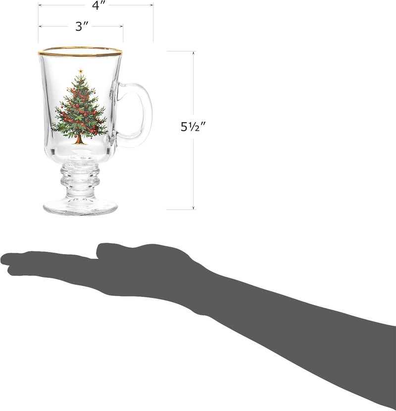 Red Co. . Set of 4 Clear Glass 8 Fl Oz Christmas Tree Drinking Tumblers with Gold Rim – Irish Coffee Mug - Image 3
