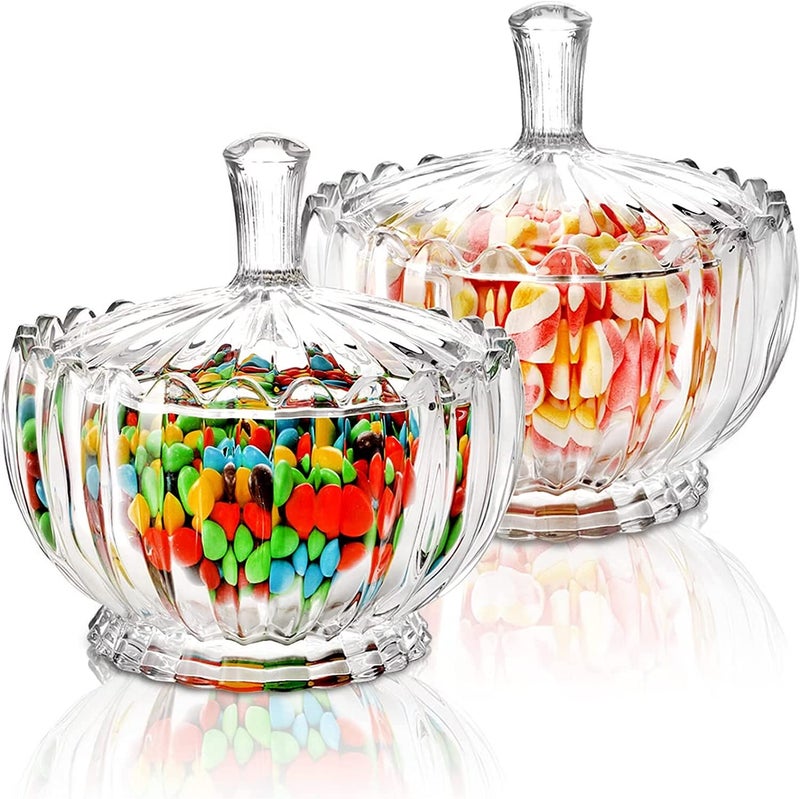 Mevanta Premium Glass Candy Dish with Lid, Clear Glass Candy Jar, Cookie Jar, Decorative Candy Bowl, Jewellery Dish, Covered Candy Jars for Buffet, Kitchen, Home, Office Desk (1, Diamond - A) - Image 1