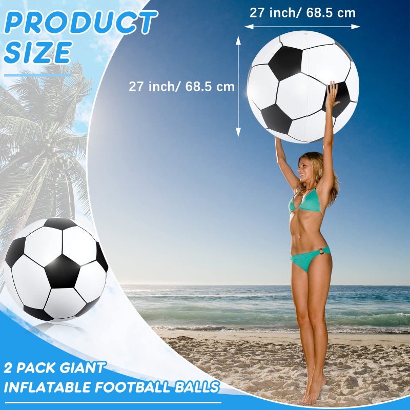 Lewtemi 2 Pcs Inflatable Beach Soccer Ball 27 Giant Inflatable Football Large Sport Balls for Outdoor Activity Pool Decoration Party Favor - Image 3