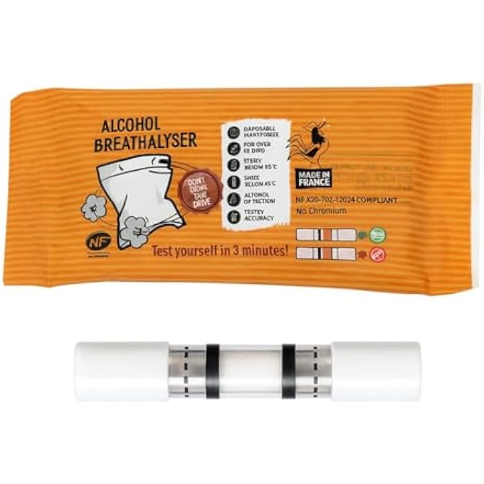 rayihni Contralco Disposable Breathalyser 0.5g/L - Single Use Breathalyser, Easy & Reliable Test in 3 Minutes | International Packaging [NF Approved Breathalyser] (x20) - Image 1