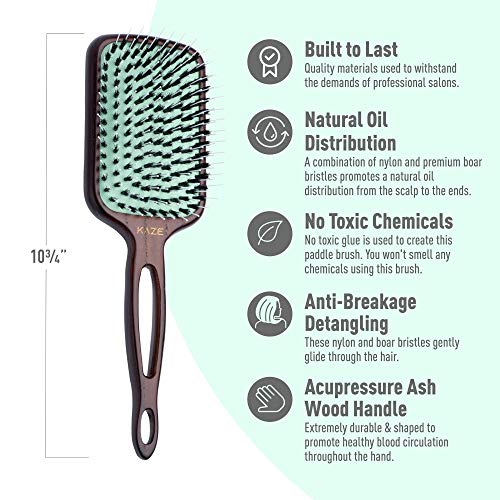 Mint Eco-Friendly Boar Bristle Paddle Hair Brush for Women by MINT | Anti-Breakage Detangling Brush Great for Color-Treated Hair, Extensions and All Hair Types | Hand-Crafted Wooden Handle - Image 4