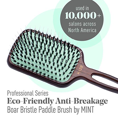 Mint Eco-Friendly Boar Bristle Paddle Hair Brush for Women by MINT | Anti-Breakage Detangling Brush Great for Color-Treated Hair, Extensions and All Hair Types | Hand-Crafted Wooden Handle - Image 2