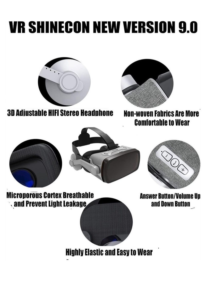 VR Headset, 3D VR Headset with Remote Controller, Virtual Reality VR 3D Glasses VR Set 3D Virtual Reality Goggles, Controller, Adjustable VR Glasses Support 4.7-6.0 Inches Smartphones - Image 5