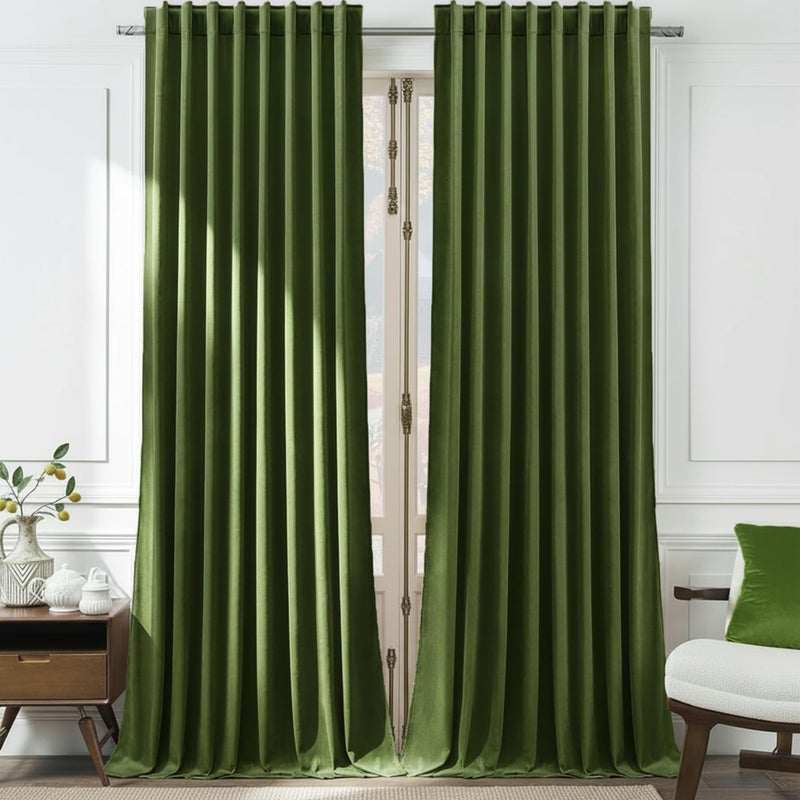 Timeper Hunter Green Velvet Curtains W52 x L84 inches 2 Panels, Blackout Thermal Insualted Curtains Velvet Drapes for Bedroom/Living Room/Home Office, Back Tab & Rod Pocket - Image 1