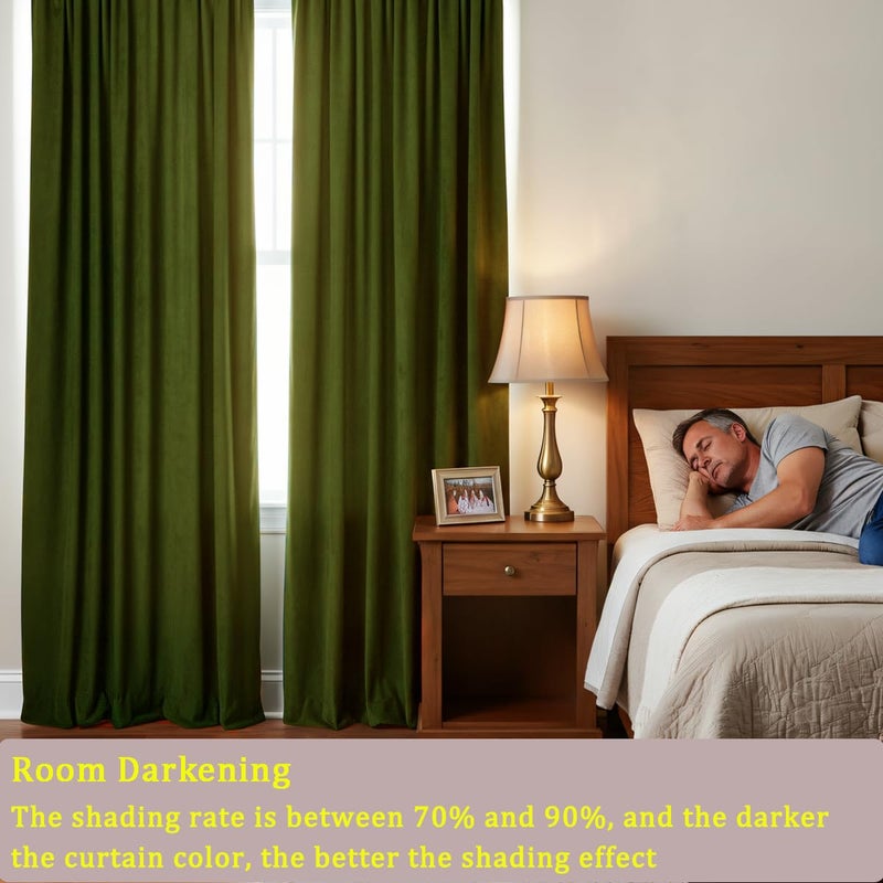 Timeper Hunter Green Velvet Curtains W52 x L84 inches 2 Panels, Blackout Thermal Insualted Curtains Velvet Drapes for Bedroom/Living Room/Home Office, Back Tab & Rod Pocket - Image 5