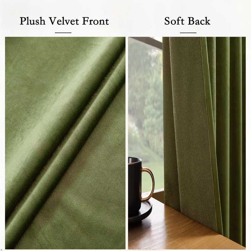 Timeper Hunter Green Velvet Curtains W52 x L84 inches 2 Panels, Blackout Thermal Insualted Curtains Velvet Drapes for Bedroom/Living Room/Home Office, Back Tab & Rod Pocket - Image 4